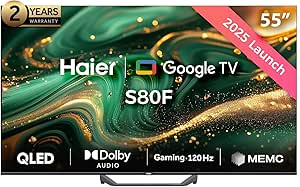تلفزيون هاير 55 بوصة Google TV QLED 4K - ألعاب 120Hz، صوت دولبي، وذاكرة 32GB - موديل H55S80FUX