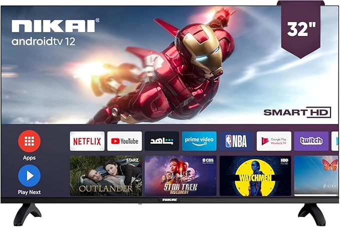 تلفزيون نيكاي 32 بوصة ذكي HD - نظام أندرويد، واي فاي، دعم نتفليكس ويوتيوب - موديل NTV3200SLED (أسود)