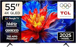 تلفزيون TCL ذكي 55 بوصة 4K QLED - موديل 55P8K - ألعاب 144 هرتز، صوت Onkyo، وتقنية Dolby Atmos