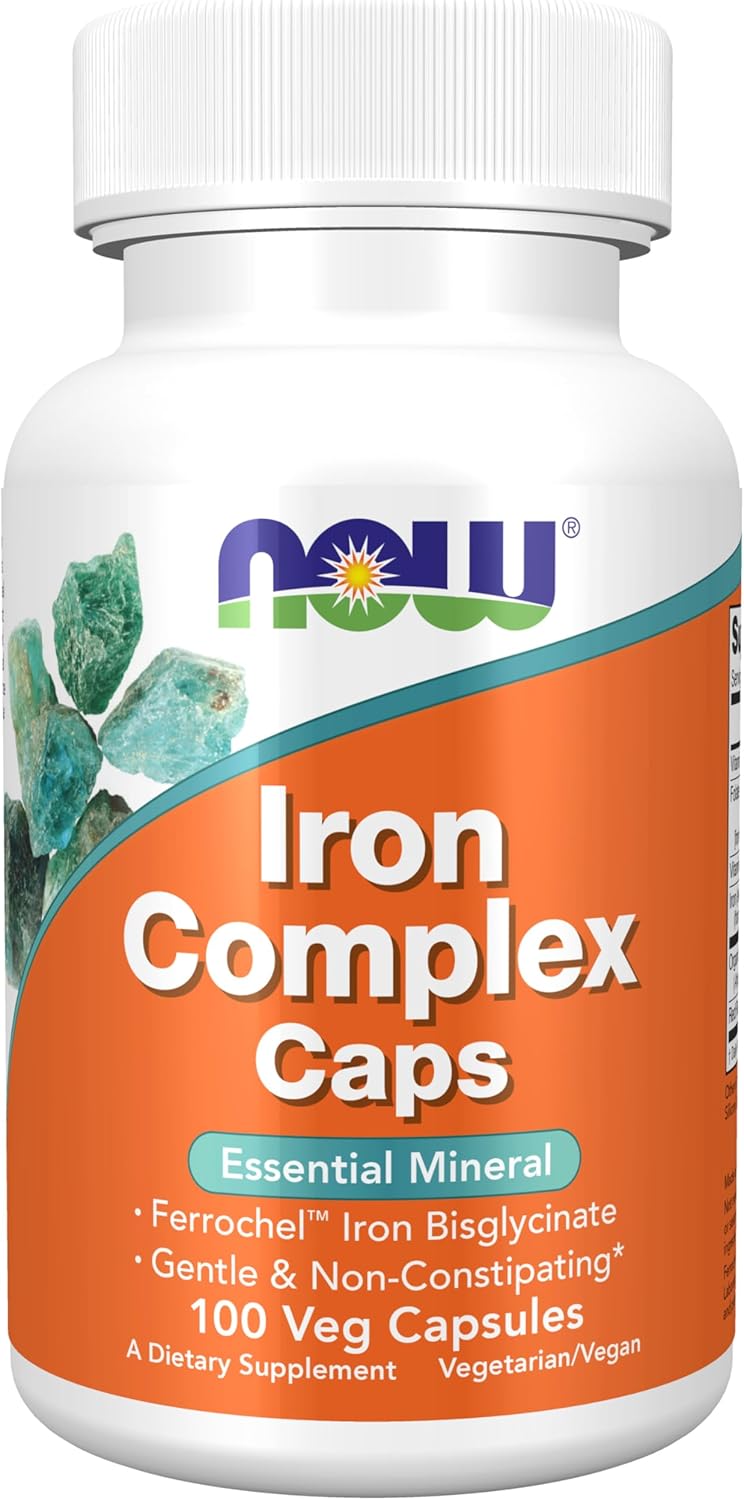 مكمل حديد "Iron Complex" من ناو فودز - كبسولات نباتية متطورة، لطيفة على المعدة، 100 كبسولة
