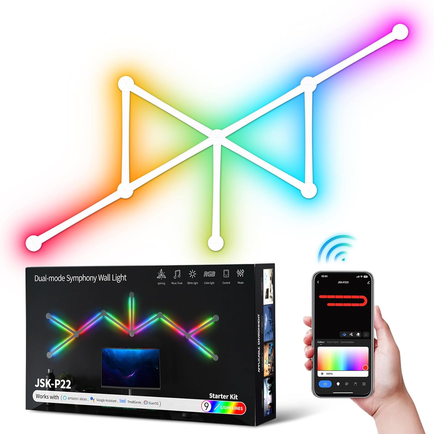 ألواح إضاءة ذكية للألعاب من هيوكوليد - 9 قطع سداسية، مزامنة مع الموسيقى، وألوان RGB مذهلة (ديكور جداري إبداعي)