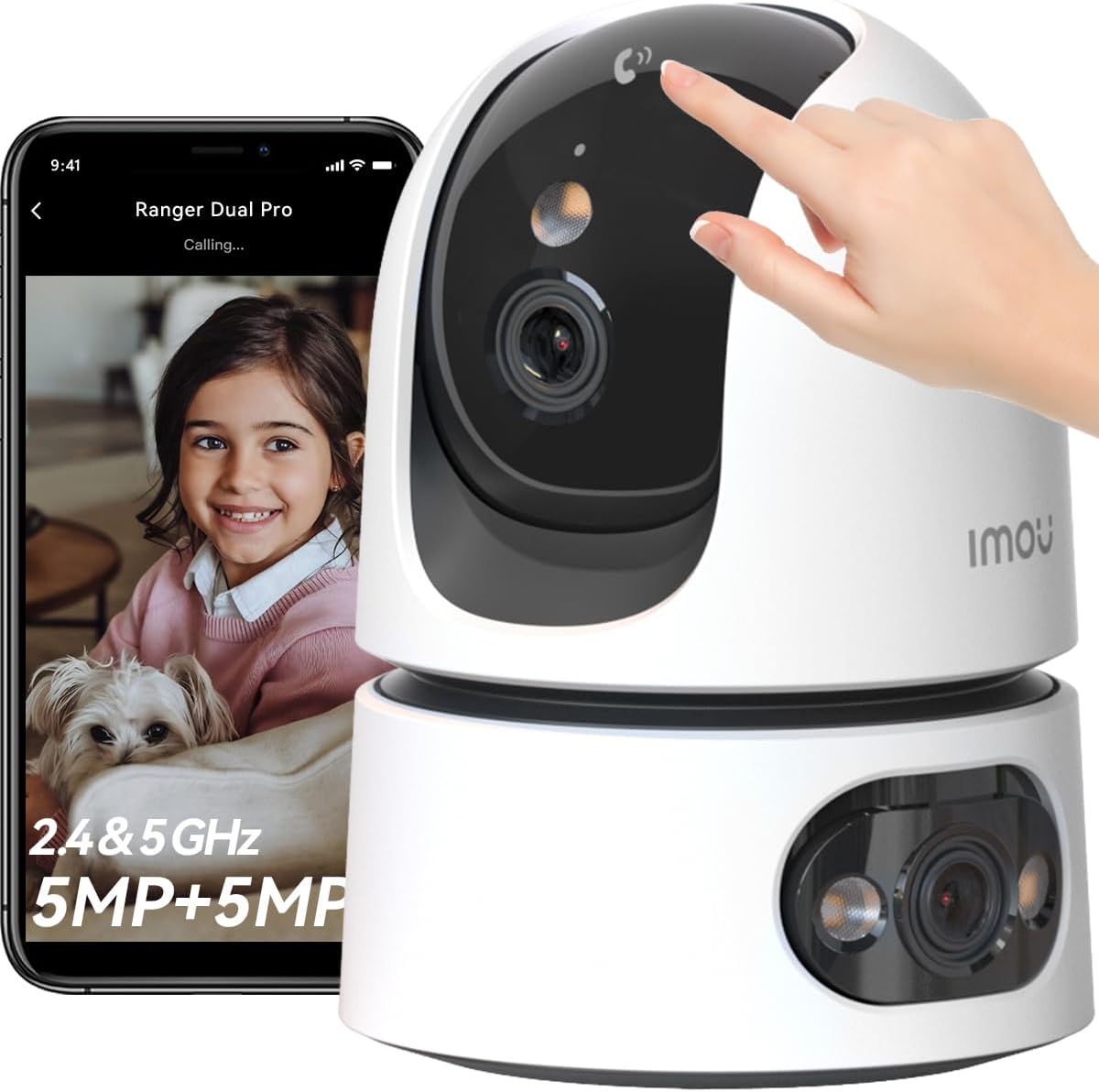 كاميرا ايمو رينجر دوال برو - عدسة مزدوجة دقة 10 ميجابكسل (5MP+5MP)، واي فاي 6 ثنائي النطاق، تتبع ذكي بالذكاء الاصطناعي، رؤية ليلية ملونة، متوافقة مع أليكسا