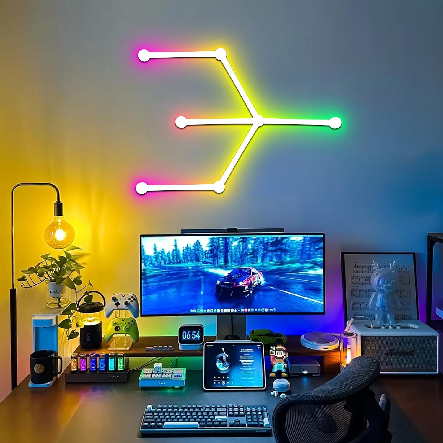مجموعة إضاءة حائط ذكية RGB (6 قطع) - مزامنة مع الموسيقى، تحكم بالواي فاي، توافق مع أليكسا وجوجل