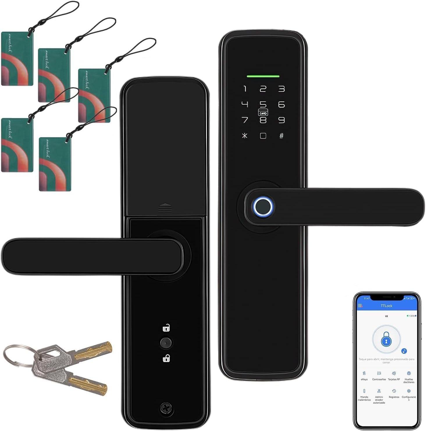 قفل الباب الذكي T1 برو - إصدار خاص لدول الخليج، واي فاي وبلوتوث مدمج بدون الحاجة لبوابة (Gateway)، مقبض قابل للعكس، مثالي للشقق وAirbnb.