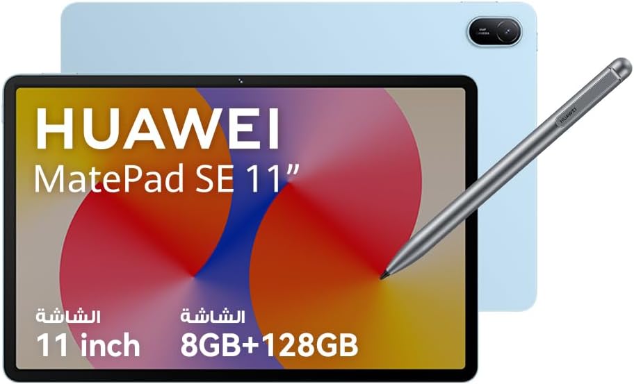 هواوي ميت باد SE - شاشة عرض كاملة 11 بوصة، ذاكرة 8GB RAM + 128GB، لون أزرق مذهل - تجربة سينمائية متكاملة مع قلم M-Pen Lite.