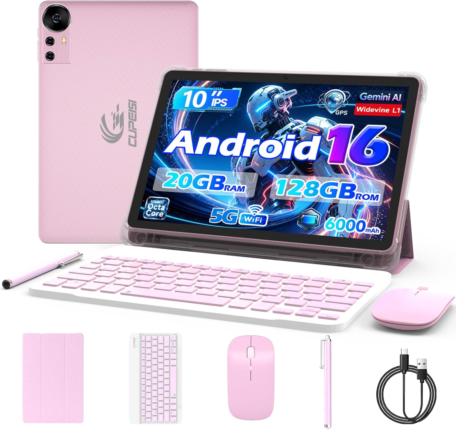 تابلت كوبيسي 2 في 1 - شاشة 10 بوصة HD، ذاكرة ضخمة 20GB RAM + 128GB (توسعة حتى 2TB)، أندرويد 15، واي فاي 5G - حزمة متكاملة مع حافظة.