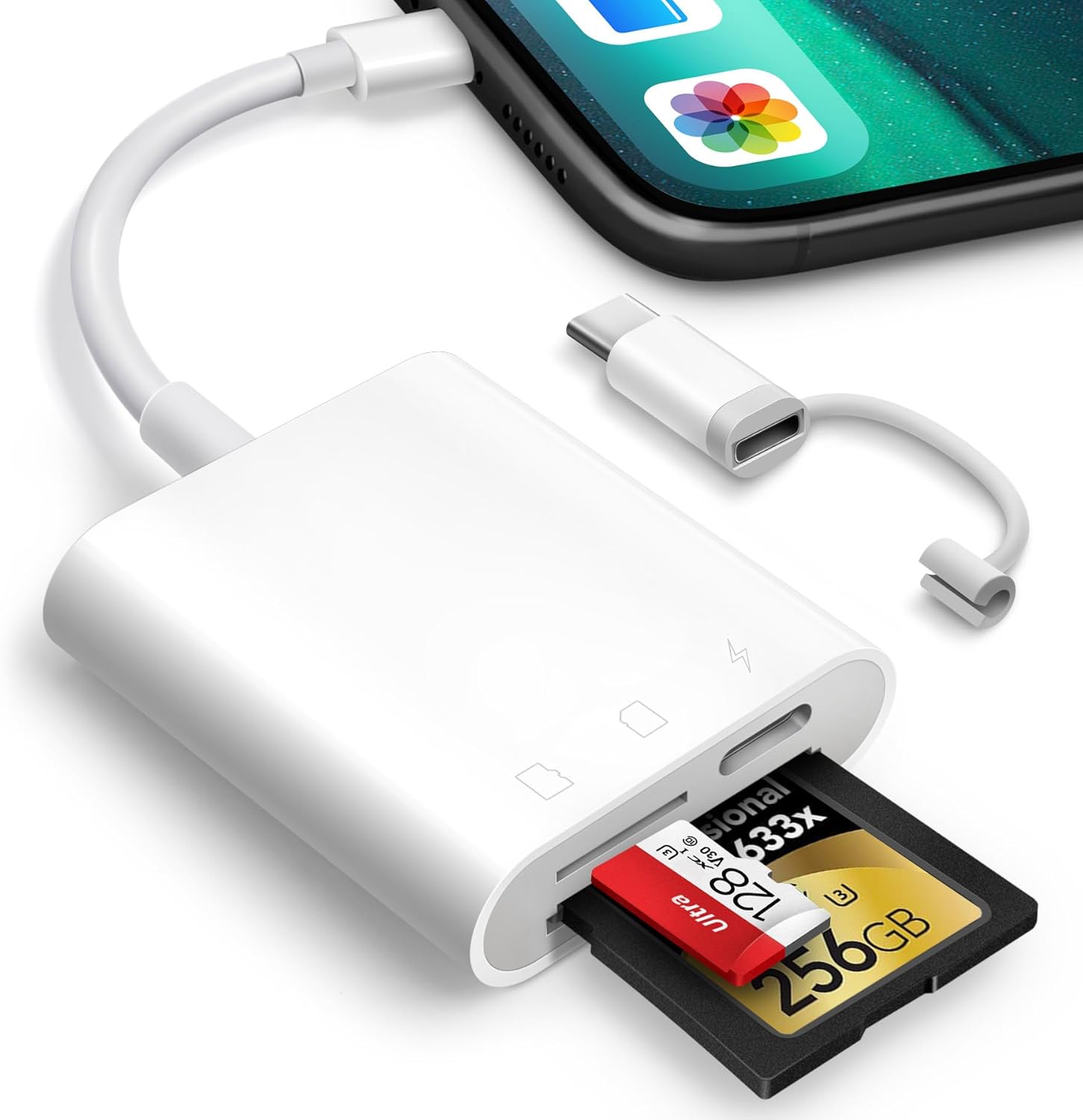 قارئ بطاقات SD و MicroSD للايفون والايباد من OIASLI - توصيل وتشغيل سريع (Plug & Play)، مثالي لنقل صور الكاميرا بدقة عالية.