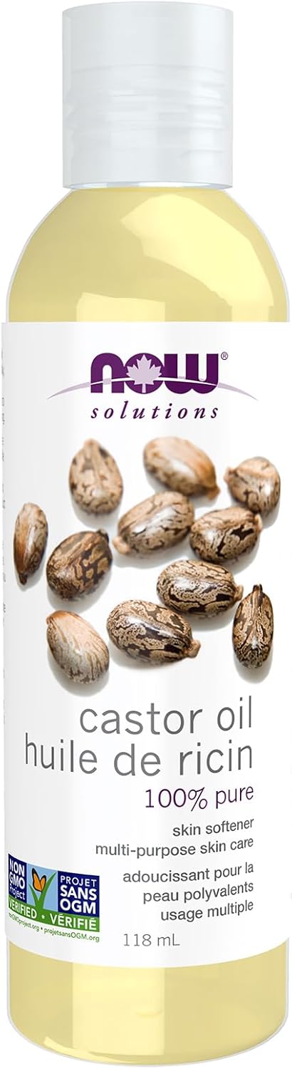 زيت خروع نقي 100% من ناو سوليوشنز (NOW Solutions) – معصور على البارد، مرطب طبيعي للبشرة والشعر، 118 مل (4 أونصة)