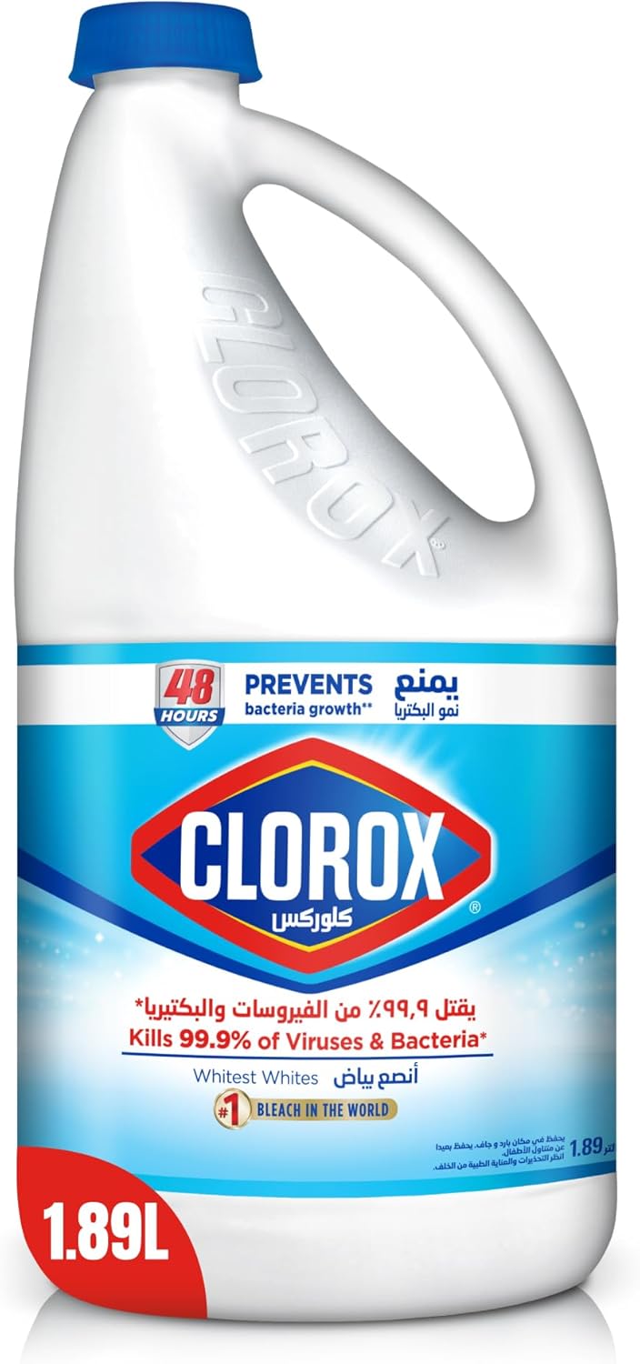 سائل التبييض كلوروكس (Clorox) – حماية فائقة ضد الجراثيم، يقتل 99.9% من الفيروسات والبكتيريا، إزالة قوية للبقع، سعة 1.89 لتر