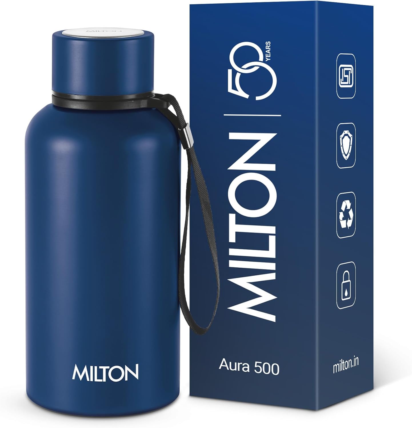 مطارة مياه ميلتون (Milton) معزولة - 520 مل - ستانلس ستيل 18/8 - تحافظ على الحرارة والبرودة 24 ساعة - أزرق داكن