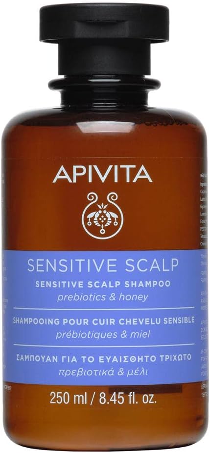 شامبو أبيفيتا (Apivita) لفروة الرأس الحساسة - بالبريبايوتكس والعسل - تركيبة طبيعية 96% - مهدئ للحكة وخالٍ من الكبريتات - 250 مل