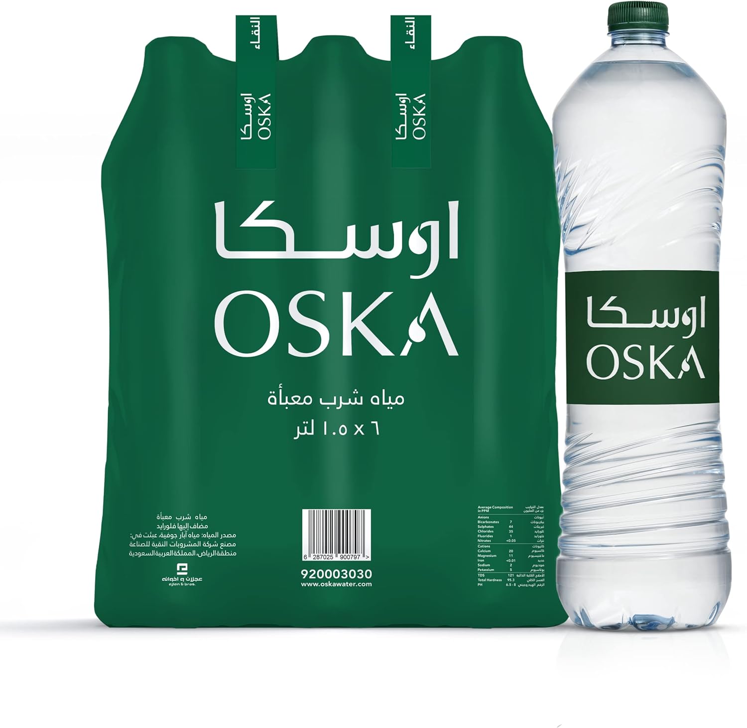 مياه أوسكا (OSKA Water) - عبوة اقتصادية (كرتون 6 زجاجات × 1.5 لتر) - مياه نقية ومنعشة
