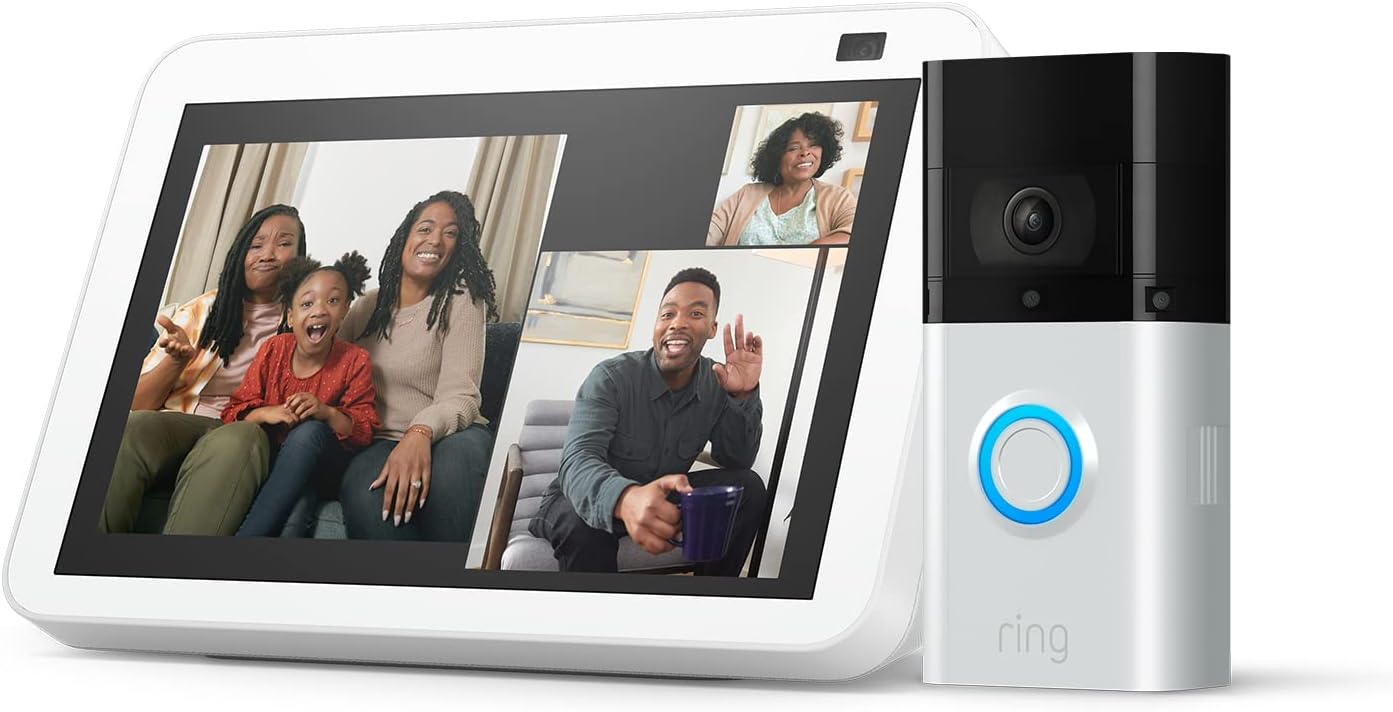 طقم الحماية الذكية: جرس باب Ring Video Doorbell 3 + شاشة Echo Show 8 (الجيل الثاني) - لون أبيض