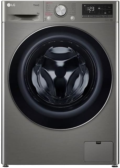 غسالة إل جي (LG) سعة 9 كجم – موديل WFB0914XM بتحميل أمامي، تقنية AI DD™، وعناية فائقة بالبخار (لون فضي)