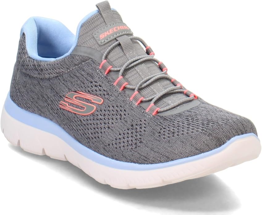 حذاء سكيتشرز ساميتس (Skechers Summits) الرياضي للنساء - حذاء مريح بتقنية الميموري فوم (Memory Foam) - تصميم سهل الارتداء - مثالي للمشي والتمارين اليومية - أسود/رمادي
