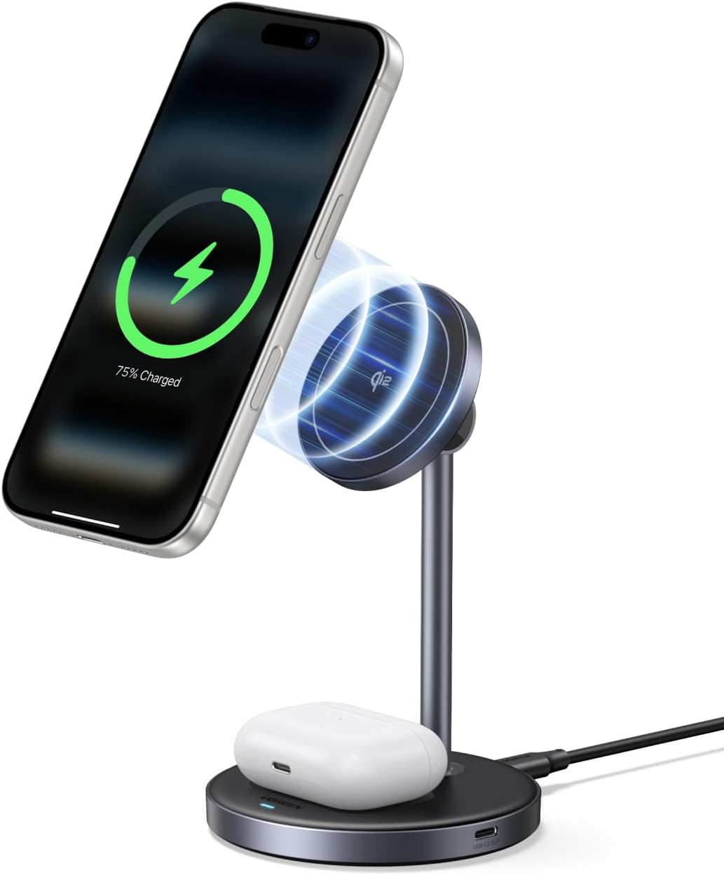 شاحن يوجرين (UGREEN) اللاسلكي السريع – شاحن مغناطيسي (MagSafe) بقدرة 15 واط – منفذ واحد – متوافق مع آيفون 12، 13، 14، 15، 16، و17