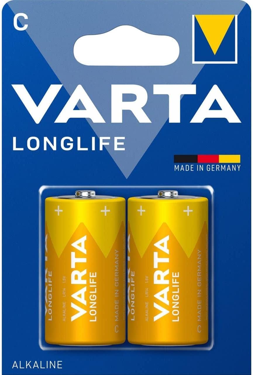 بطاريات فارتا (Varta) القلوية – سلسلة لونج لايف (Longlife Extra) – مقاس C / LR14 – جهد 1.5 فولت – عبوة اقتصادية (قطعتان) – أداء يدوم طويلاً
