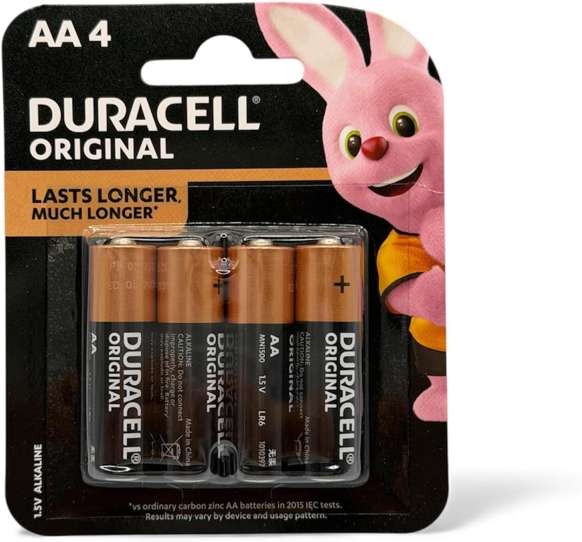 بطاريات دوراسيل (Duracell) القلوية AA – جهد 1.5 فولت – موديل LR6/MN1500 – أداء يدوم طويلاً – عبوة اقتصادية (4 قطع)
