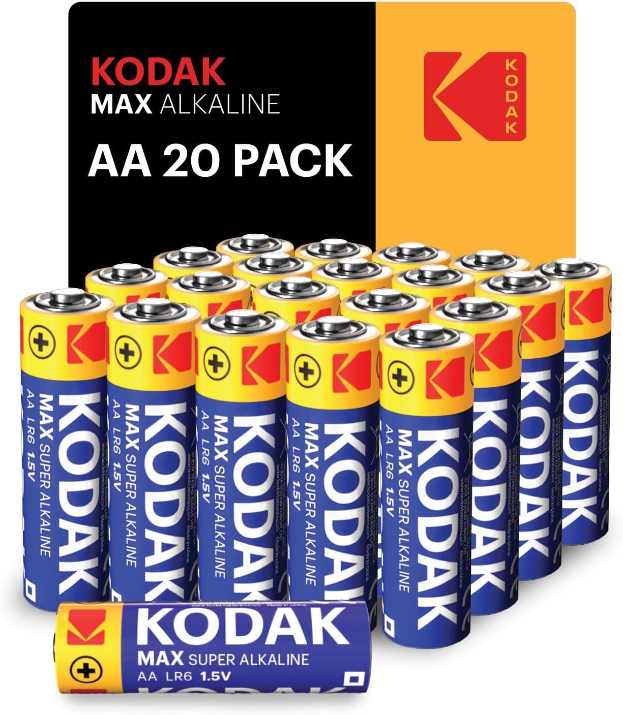 بطاريات كوداك (Kodak) القلوية للاستخدام المنزلي – مقاس AA – جهد 1.5 فولت – طاقة موثوقة وعالية الأداء – عبوة اقتصادية (20 قطعة)