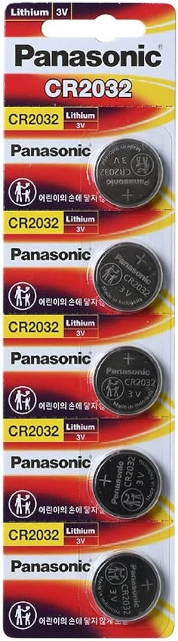 بطاريات باناسونيك (Panasonic) ليثيوم – مقاس CR2032 – جهد 3 فولت – تصميم عملة معدنية (Coin Cell) – عبوة (5 قطع) – طاقة موثوقة وعالية الأداء