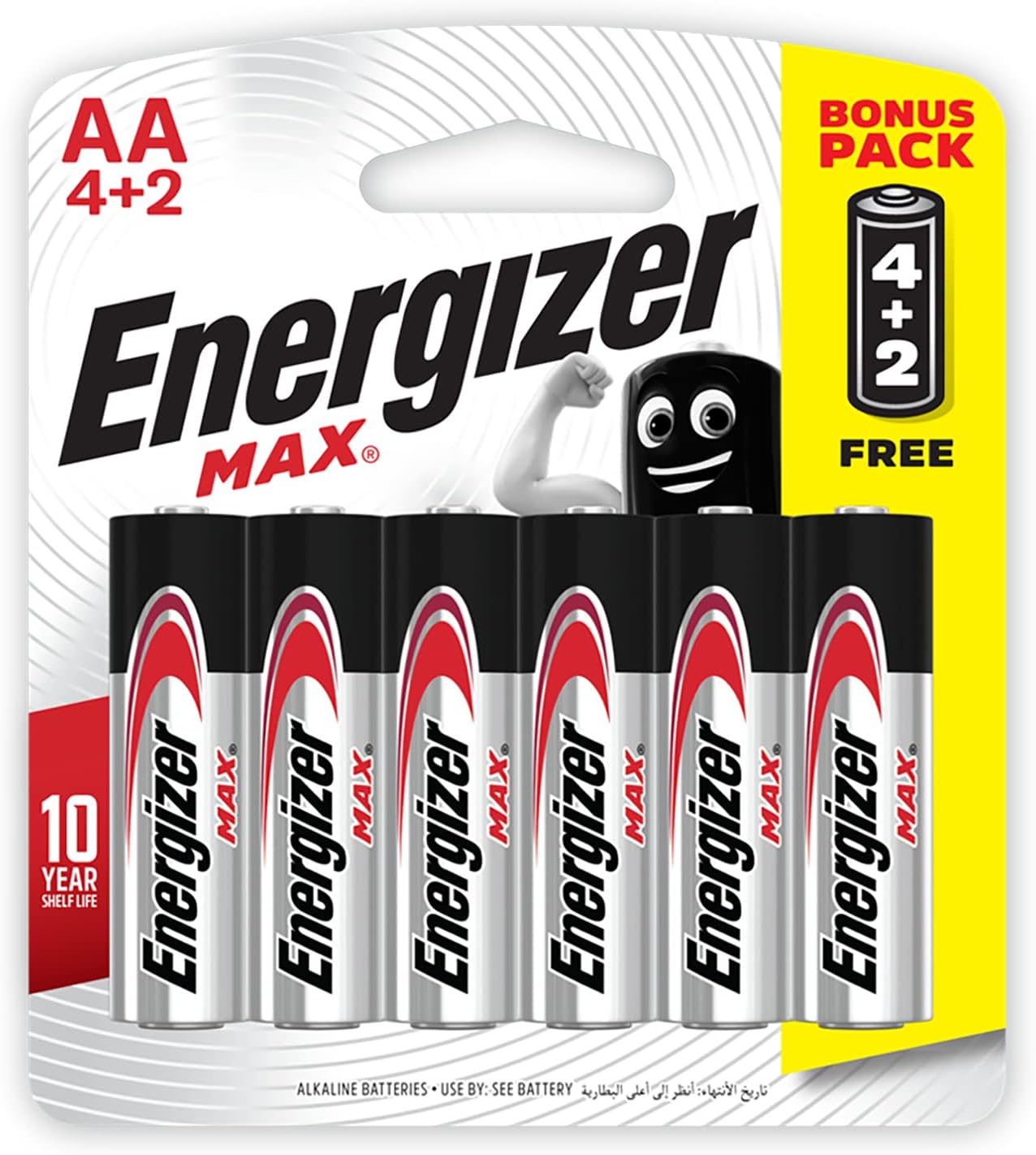 بطاريات إنرجايزر (Energizer) ماكس (Max) القلوية – مقاس AA – طاقة تدوم طويلاً – تقنية مانعة للتسرب – عبوة قيمة (6 قطع)