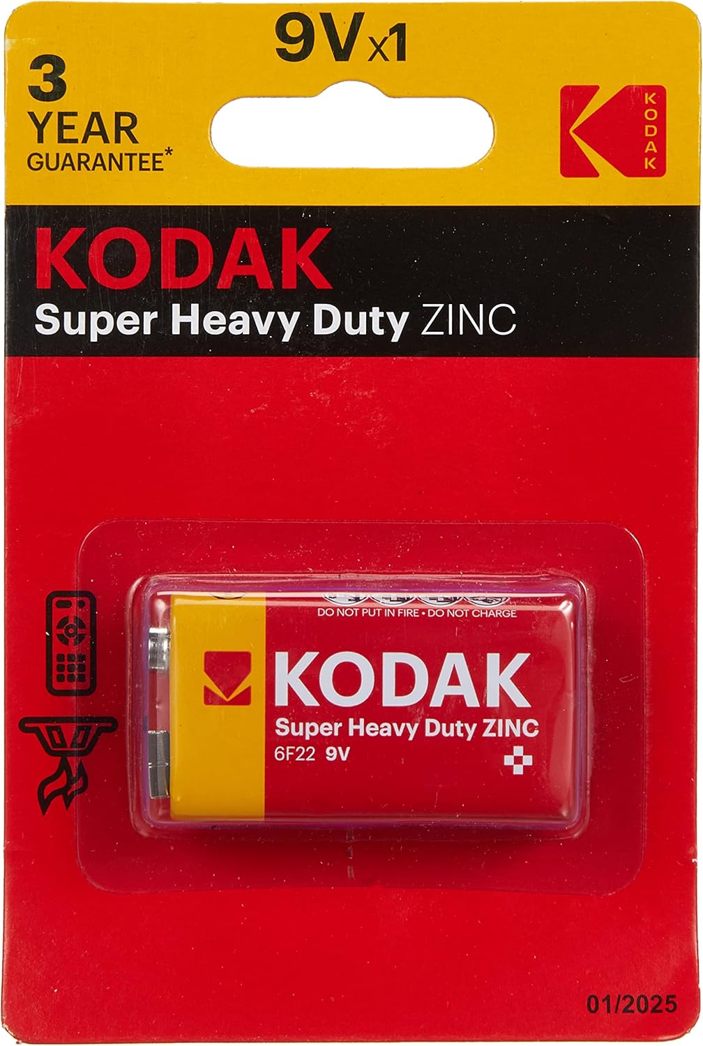 بطاريات كوداك (Kodak) زنك شديدة التحمل (Heavy Duty) – مقاس 9 فولت – طاقة موثوقة للأجهزة الأساسية – جودة مضمونة