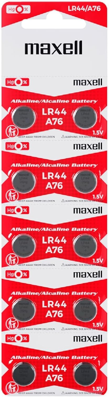 بطاريات ماكسيل (Maxell) القلوية – مقاسات متوافقة (LR44 / AG13 / A76) – جهد 1.5 فولت – عبوة اقتصادية (10 قطع) – طاقة موثوقة للأجهزة الدقيقة