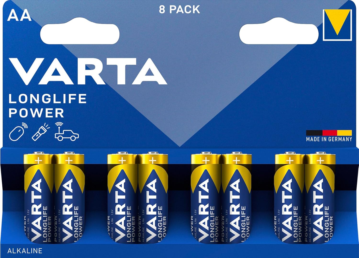 بطاريات فارتا (Varta) لونج لايف باور (Longlife Power) – مقاس AA – أداء طاقة فائق – جودة ألمانية – عبوة اقتصادية (8 قطع) – صلاحية تخزين حتى 10 سنوات