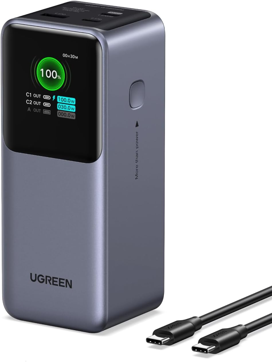 باور بانك يوجرين نيكسود (Nexode) - سعة 20,000 مللي أمبير، قوة خارقة 130 واط، 3 منافذ (USB-C/A)، شاشة LED ذكية، شحن سريع للابتوب والهواتف