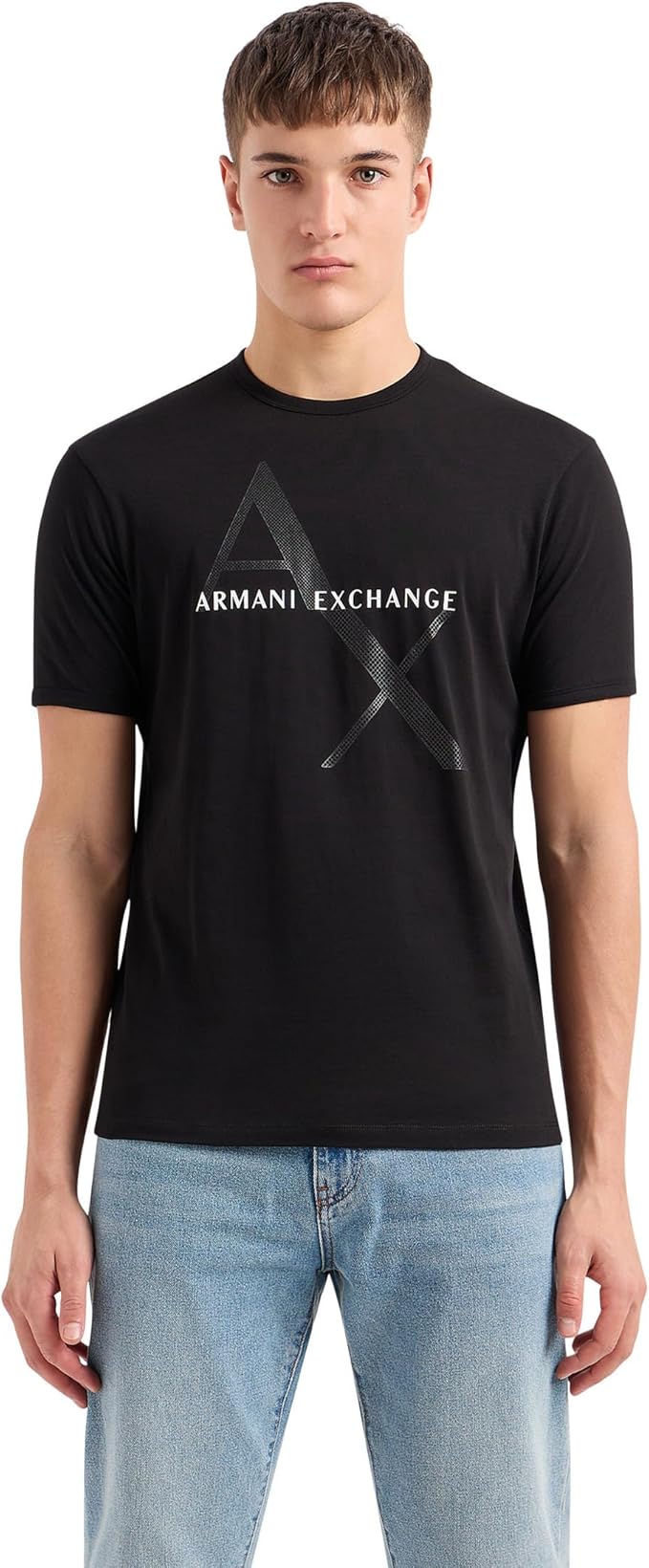 تيشيرت أرماني إكستشينج (A|X) للرجال – تصميم أيقوني برقبة دائرية وشعار الماركة